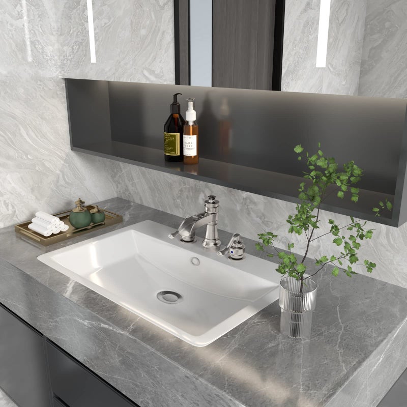 BWE 8 Inch Widespread Bathroom Faucet with Pop Up Drain with Overflow and Supply Line Waterfall 3 Holes Two-Handle Sink Faucets Brushed Nickel Lavatory Mixer Tap - Image 4